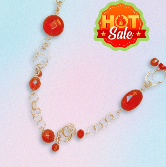 White House Black Market- EUC-RED&SILVER.CIRCLES-XTRA.LONG- NECKLACE - Picture 3 of 11